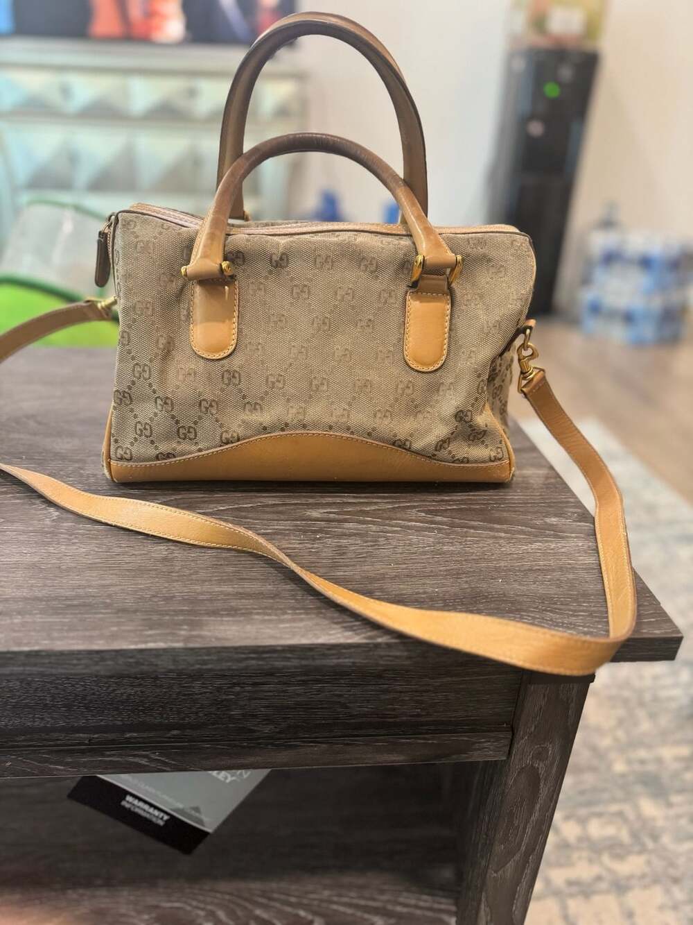 Vintage Gucci Micro GG Monogram Tan Leather Satchel Handbag